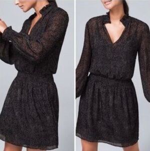 NWT White House Black Market Soft Blouson Flocked Dot Black Dress Women's Small